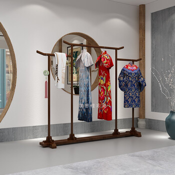 中式汉服展示架复古衣架 仿古实木中式衣架落地旗袍架汉服展示架服装