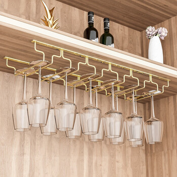 君臣乐挂红酒杯的架子酒柜不易锈钢金色红酒杯悬挂倒挂架高脚杯架葡萄