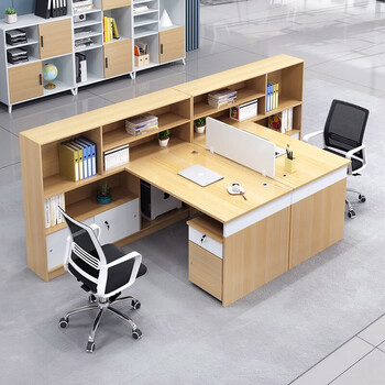 2四4六6人位员工卡座带抽屉电脑桌职员办公桌组合工位 枫木色搭配白色