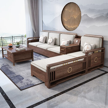 华文世家 新中式实木沙发组合高箱储物现代简约冬夏两用沙发沙发 四