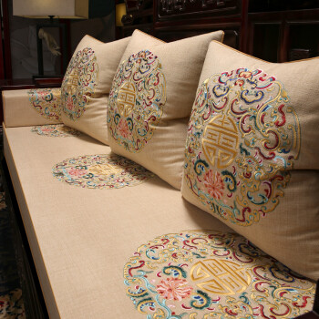 罗曼时光新中式红木沙发坐垫透气防滑实木沙发海绵垫中式罗汉床五件套