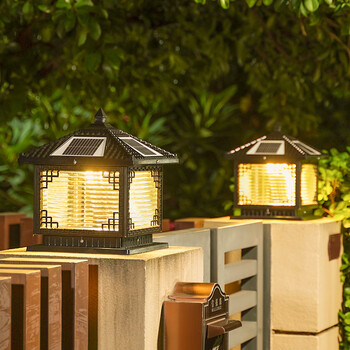 普索星 太阳能庭院柱头灯户外防水别墅花园大门院子门柱围墙灯中式