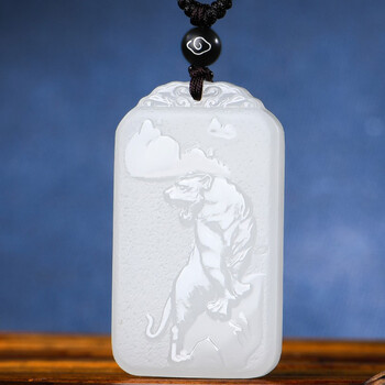 古铭轩和田玉羊脂玉上山虎牌玉吊坠男女士款生肖虎玉坠玉石玉挂坠玉牌