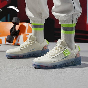 安踏男鞋板鞋2022秋季新款stash联名款时尚小白鞋运动男鞋 象牙白