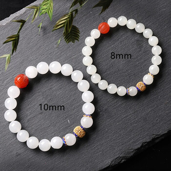 兮娇和田玉手链搭南红单圈镶嵌景泰蓝花瓣白玉手串女款手链10mm款