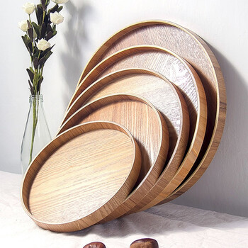 日式木质托盘餐盘圆形原木色茶托水杯托盘点心干果盘私人订制单个21cm