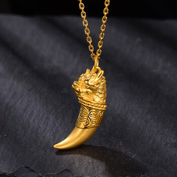 顺丰速运欧颜黄金狼牙吊坠男款足金男士项链挂坠复古酷潮狼牙项链个性