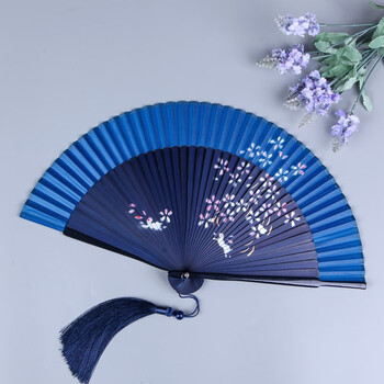 墨申扇子夏天古风便携绿色折扇女式随身古典中国风汉服旗袍折叠小扇子