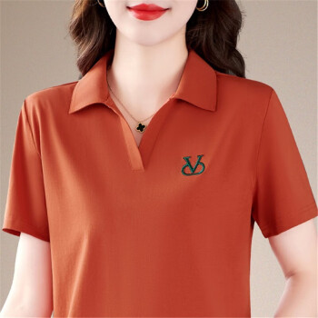 语缦 短袖T恤女夏2024新款夏季女装韩版polo领女士时尚短袖T恤 2321橘红 L(100-110斤)