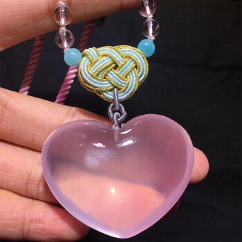 天然粉水晶晶爱心大吊坠 饱满圆润 晶体干净 带星光 颜色粉嫩 简约