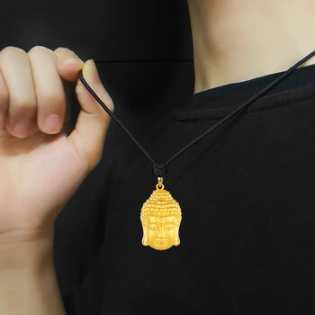 苏亭江黄金佛头吊坠男女款足金如来本命年挂坠男佛像项链女送男女友