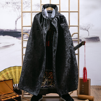 男童锦衣卫飞鱼服古装明制四大名铺唐装中国风 黑色长袖 帽子 披风 鞋