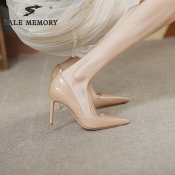 memory)高跟鞋女2023春夏新款裸漆皮细跟尖头性感气质浅口单鞋 裸色9