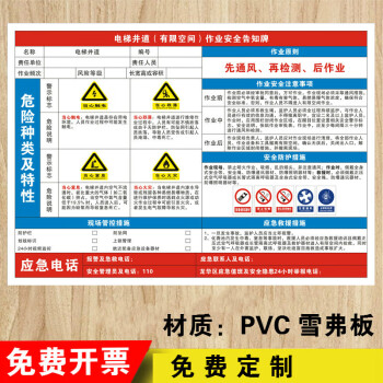 電梯井道有限空間作業安全告知牌冷庫除塵器儲罐化糞池地下消防水池蓄