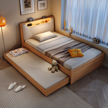 松闲 实木床 北欧简约小户型单人床现代轻奢主卧卧室多功能软靠床