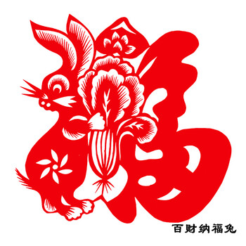 百德莱 2022新年兔年剪纸窗花中国特色出国礼品蔚县客厅装饰画过年