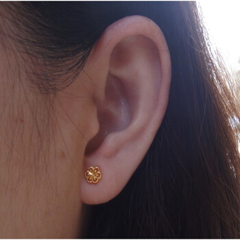 【桃花诺】999足金小耳钉精美幸运花黄金耳环金耳垂小花朵养耳圈女款