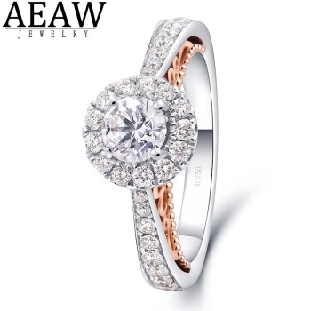 AEAW Jewelry 18K双色金镶30分人工培育钻石戒指人造钻石实验室培育钻石定制款 NGIC主钻30分/D/VVS1/3EX/N