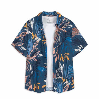 海南岛服沙滩衬衫男夏威夷度假服外搭短袖宽松三亚海边花衬衣罩衫外套