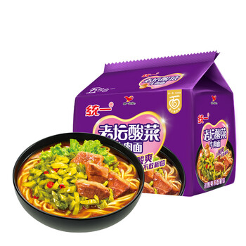 统一 方便面 老坛酸菜牛肉味面 五连包