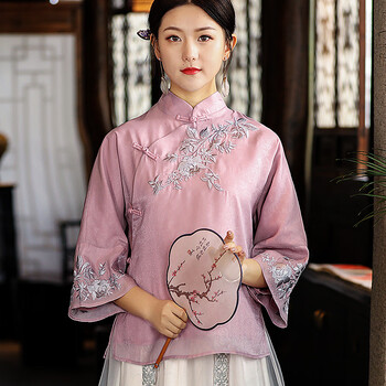 图美其高端轻奢唐装中国风女装夏季复古刺绣中式盘扣年轻款汉服茶服