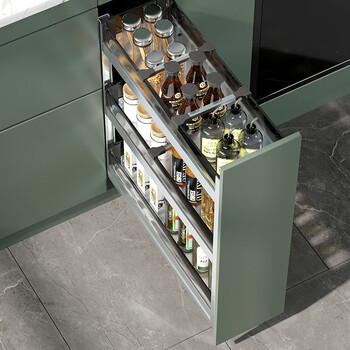 尔沫(em)玻璃调味篮304不锈钢厨房拉篮橱柜抽屉式双层橱柜置物架碗架