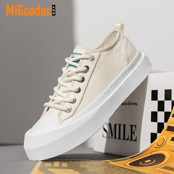 名格度  migoaduc品牌帆布鞋男鞋2024新款英伦风透气布鞋前系带低帮