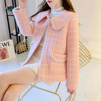 妙夕漫外套2021年新款秋冬宽松慵懒钉珠毛呢绒大衣短款气质百搭外套女