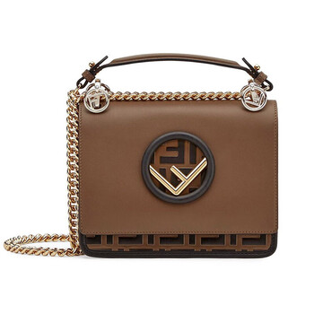 【礼物】fendi芬迪女包kan i系列牛皮链条手提单肩包 8bt286 棕色