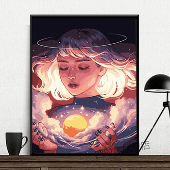 diy油画数字油画系手工制作生日礼物动漫diy艺术感油彩 a099-星云少女