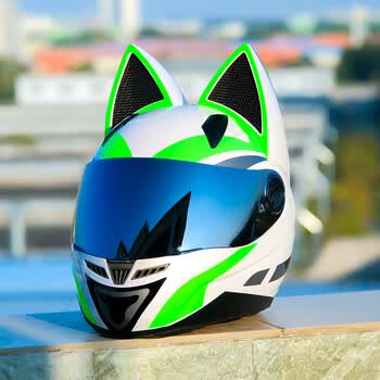 女生带的摩托车头盔猫耳电动车全盔机车蝴蝶结骑士可爱安全帽四季通用