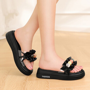 leosoxs夏天平底凉拖鞋女士外穿串珍珠个性学生时尚休闲厚底拖鞋女装