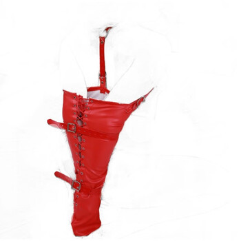 拉链版紧束单手套情趣紧束手束缚袋拘押捆绑皮革拘束 白色系带款