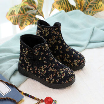 女时尚款绣花鞋复古花朵软底女鞋民族风帆布休闲2020春黑色高腰棉鞋36