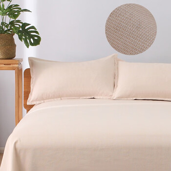 老粗布床单单件纯棉冰丝凉滑亚麻棉麻麻布夏季卡其色米纯彩棉床单15