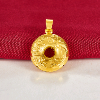 romanti罗曼蒂  足金5g黄金空心双面龙凤平安吊坠送女友送妈妈 约2.