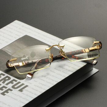 晶工匠天然水晶眼镜石头镜竹叶青400弯托力男士无框水晶石眼镜清凉养眼 金色镜架