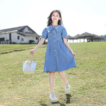 夏装2023新款洋气夏季儿童公主裙大童夏款女孩裙子蓝色120cm120cm