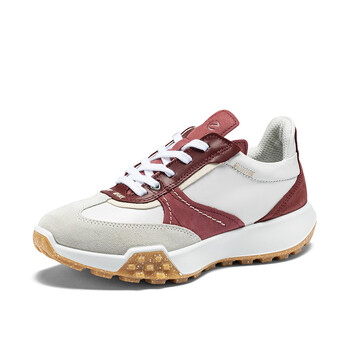 爱步ecco老爹鞋女鞋秋季新款增高休闲鞋阿甘鞋复古跑鞋砖红色深酒红