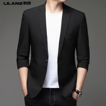 利郎男装2023春秋季新款西服男士商务休闲西装纯色时尚单西外套 黑色