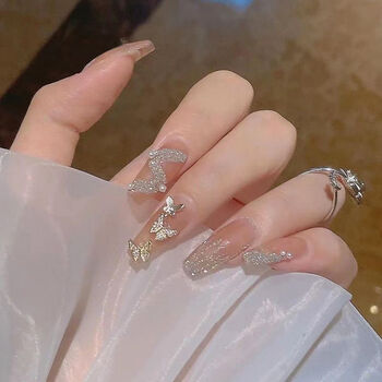 裸色假指甲贴片美甲成品可拆卸网红穿戴甲果冻胶孕妇学生可用美甲星空