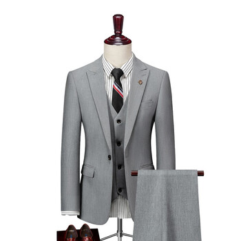 韩版修身新郎结婚绅士西装商务正装时尚男装新品浅灰色三件套2xl码