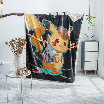 定制皮卡丘休闲便携式睡觉携带冬被毛毯被子午睡毯皮卡丘盖毯 皮卡丘9