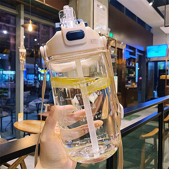 膳魔师(thermos)日本进口韩版2l超大容量喝水目标吸管塑料杯男女健身