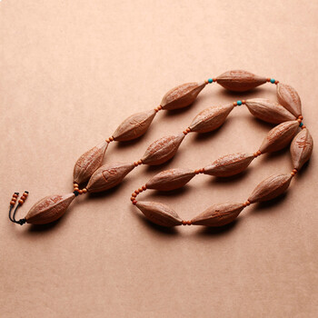 欧凯伦纯手工橄榄核心经柳叶核大籽长串脖挂手串手持橄榄胡核雕男女