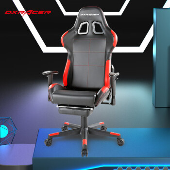 迪锐克斯（DXRACER）F199电脑椅带脚托 皮艺电竞椅人体工学办公椅子靠背椅可躺家用游戏转椅升降椅 黑红