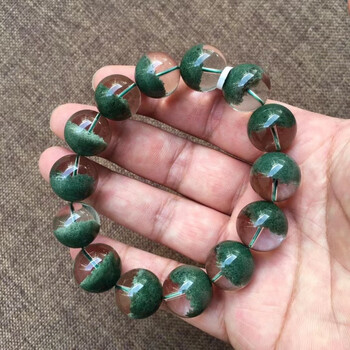 金石通 天然巴西绿幽灵水晶手链女聚宝盆招财绿色水晶手串吊坠单散珠