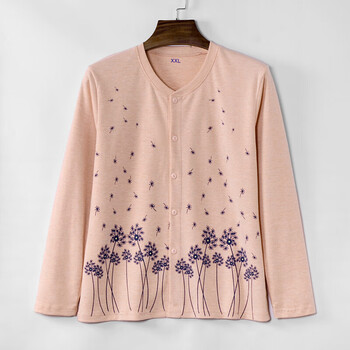 女士纯棉开衫秋衣中老年开口棉毛衫老人大码妈妈对襟开身内衣线衣彩杏