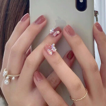 指甲贴片美甲成品果冻胶短款可拆卸穿戴甲可摘戴假甲片贴带钻显白 藕