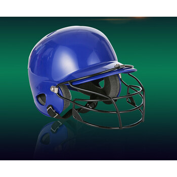 棒球打击头盔 双耳戴面具防护罩 保护头护脸棒垒球 带面罩款-蓝色